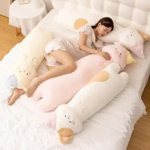Cute cartoon animal cat and pig long plush body pillow soft sleeping soothing toy for women.