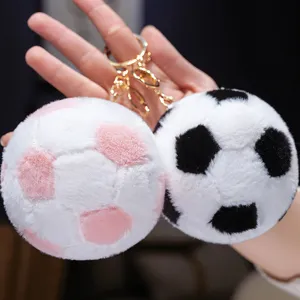 Cute plush soccer ball keychain soft toy pendant for women bags and car keys decoration.
