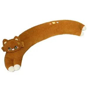 Brown cartoon cat long plush pillow cute animal body pillow soft stuffed toy for girls.