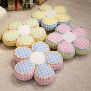 Cute cartoon plaid flower cushion soft plush floor pillow for sofa bedroom tatami mat cozy decor