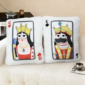 Set cuscino peluche carta da gioco, soffice cuscino regina e re per divano decorazione.
