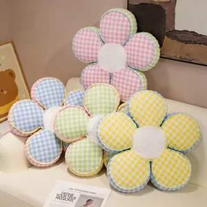 Plaid flower cushion cute daisy floor pillow soft pastel sofa tatami mat decor.