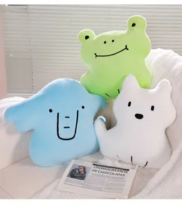Lindos juguetes de peluche de dibujos animados, rana perro elefante, cojines suaves para sofá.