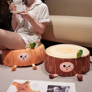 Cartoon Tree Stump Floor Cushion Cute Plush Lazy Pouf Tatami Seat Pad For Bedroom Living Room