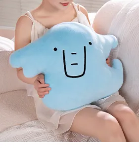 Lindo cojín de juguete de peluche de elefante azul, peluche suave para decoración.
