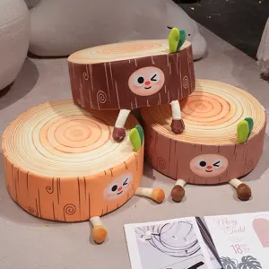 Cute cartoon tree stump plush floor cushion for bedroom, living room, and balcony cozy seating.