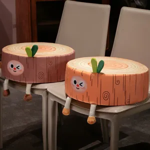 Cute cartoon tree stump plush cushion for bedroom floor decor soft and comfortable seat pad.