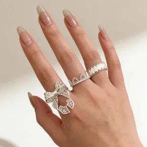 Koreaanse stijl mode strik en kroon zilveren ring set voor dames, unieke modieuze sieraden.