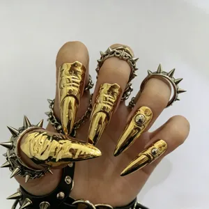 Punk gotisch goud metaal venijn klauw opplaknagels ringen set overdreven mode sieraden