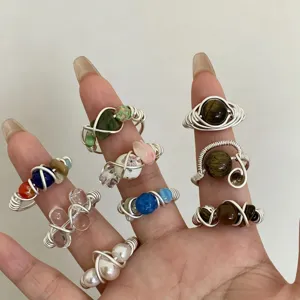 Handmade wire wrapped gemstone pearl and crystal rings detail showcase for women daily wear.