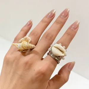 Bague faite main coquillage perle naturelle bijoux élégants vacances plage pour femmes