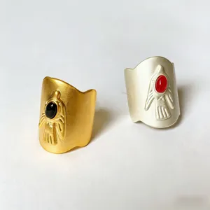 Artistiek palm element open ring, niche ontwerp luxe goud zilver ring voor dames.
