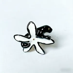 Zwarte geëmailleerde panter bloem open ring kunst stijl luxe brede band vinger sieraden