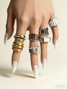Set di anelli aperti rigati in smalto metallico unico stile personalizzato