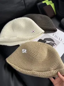 Cappello da pescatore in lana lavorata a maglia tinta unita calda invernale con risvolto
