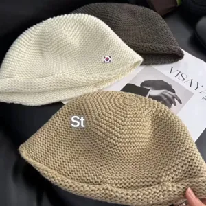 Cappello a Secchiello in Maglia Misto Lana Caldo Invernale Stile Coreano per Donna Tinta Unita Cappello da Pescatore Rotondo