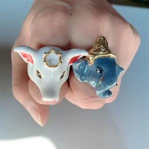 Anello animale smalto creativo impilabile design maiale elefante moda gioielli donna