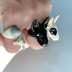 Anello Aperto Animale Retro Esagerato Impilabile Rame Placcato Oro Smalto Elefante Volpe Bull Terrier Regalo Gioielli
