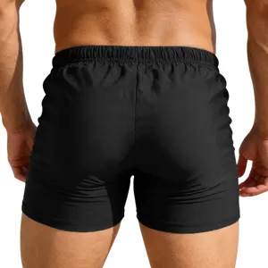 Shorts de sport noirs pour hommes vue arrière détail, maillot de bain séchage rapide.