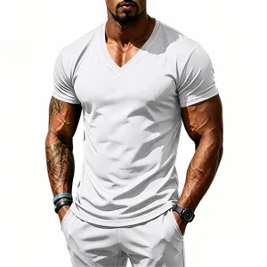 Men's quick-dry athletic V-neck mesh T-shirt for summer fitness workout and casual wear.