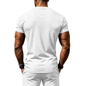 Men's white quick-dry athletic short sleeve t-shirt and shorts set breathable gym wear.