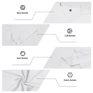Close-up details of white V-neck sports t-shirt, showing breathable eyelet fabric and cuffs.