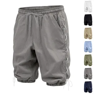 Shorts décontractés en lin pour hommes ample harem cordon de serrage lacet été