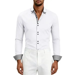 Men's business casual long sleeve shirt with contrast details and comfortable stretch fabric.