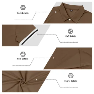 Men's casual short sleeve polo shirt detail view showing collar cuff hem and fabric.
