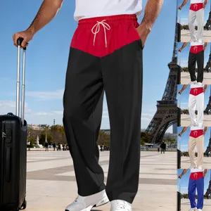 Men American High Street Color Block Straight Casual Pants Loose Polyester Drawstring Trousers Hip Hop Fashion Streetwear