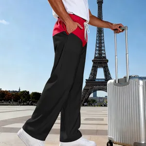 Men's loose colorblock casual straight leg pants for autumn urban street style daily wear.