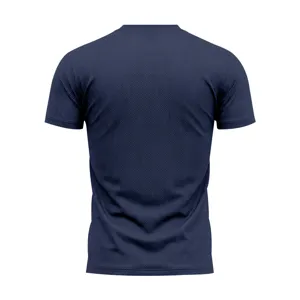 Men's navy blue quick dry sports short sleeve t-shirt, breathable pinhole mesh top.