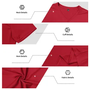 Close-up view of the red quick-drying V-neck T-shirt highlighting collar, cuff, and hem details.