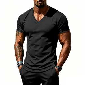 Men's breathable quick-dry sports V-neck short-sleeve T-shirt for fitness training.