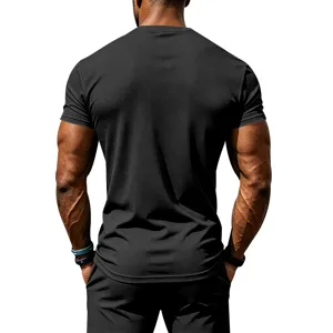 Men's breathable mesh athletic t-shirt detail, quick-dry short sleeve for gym training.