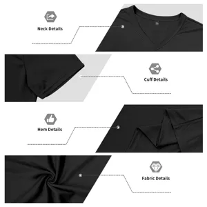 Mens quick dry athletic V-neck short sleeve t-shirt detail view showing collar and fabric