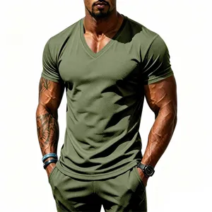 Men's quick dry V-neck sports t-shirt summer breathable fitness short sleeve top