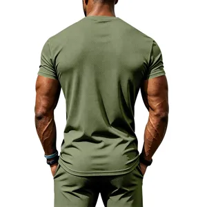 Men's quick-dry breathable gym athletic t-shirt short sleeve sportswear fitness top.