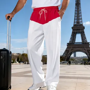 Men's casual colorblock loose straight-leg pants with drawstring waist for stylish streetwear.
