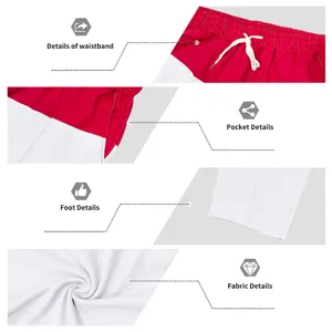 Men color block casual straight pants detail view featuring adjustable waistband and pockets.
