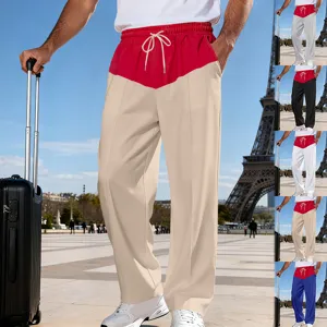 Men's loose color block casual straight leg pants fashion high street streetwear trousers.