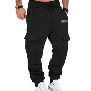 Pantaloni cargo in pile pesante da uomo, pantaloni della tuta invernali casual larghi con tasche.