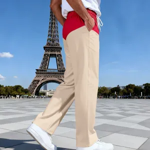 Men's loose color-block casual straight trousers, comfortable high street fashion wear.