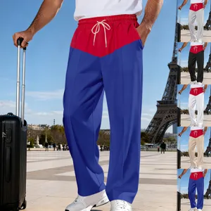 Men loose colorblock casual straight pants autumn American high street hip hop trousers