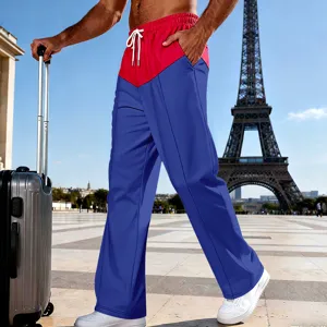 Men's loose colorblock casual straight pants high street hip hop trousers autumn new style