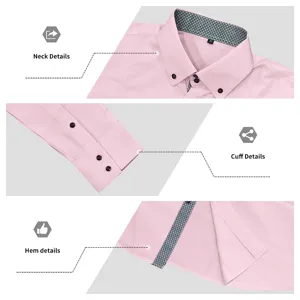Men's pink long sleeve business casual dress shirt contrast collar detail close up view