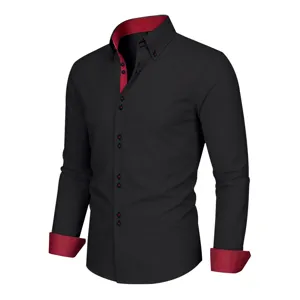 Men's long sleeve dress shirt with contrast color collar, casual and business style.