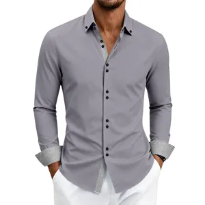 Men's stylish long sleeve dress shirt with contrast trim for business casual office wear.