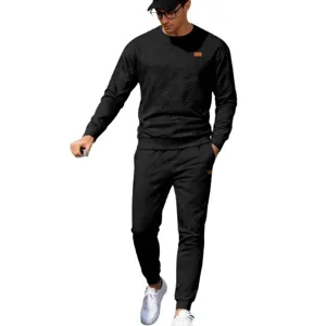 Men textured long sleeve sweatshirt sweatpants tracksuit set casual sportswear main image