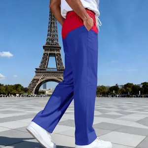 American style autumn mens loose trendy casual color block straight leg pants detail shot